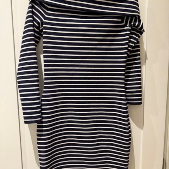 MICHAEL KORS Fitted Spandex Jersey Nautical Blue and White striped Dress - Picture 3 of 3